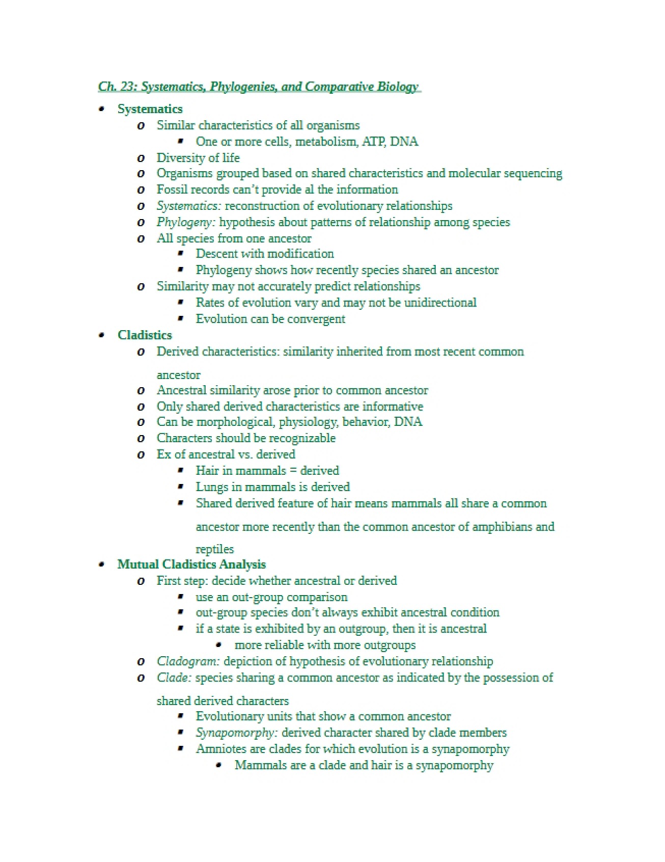 Comparative Biology (Chapter 23)