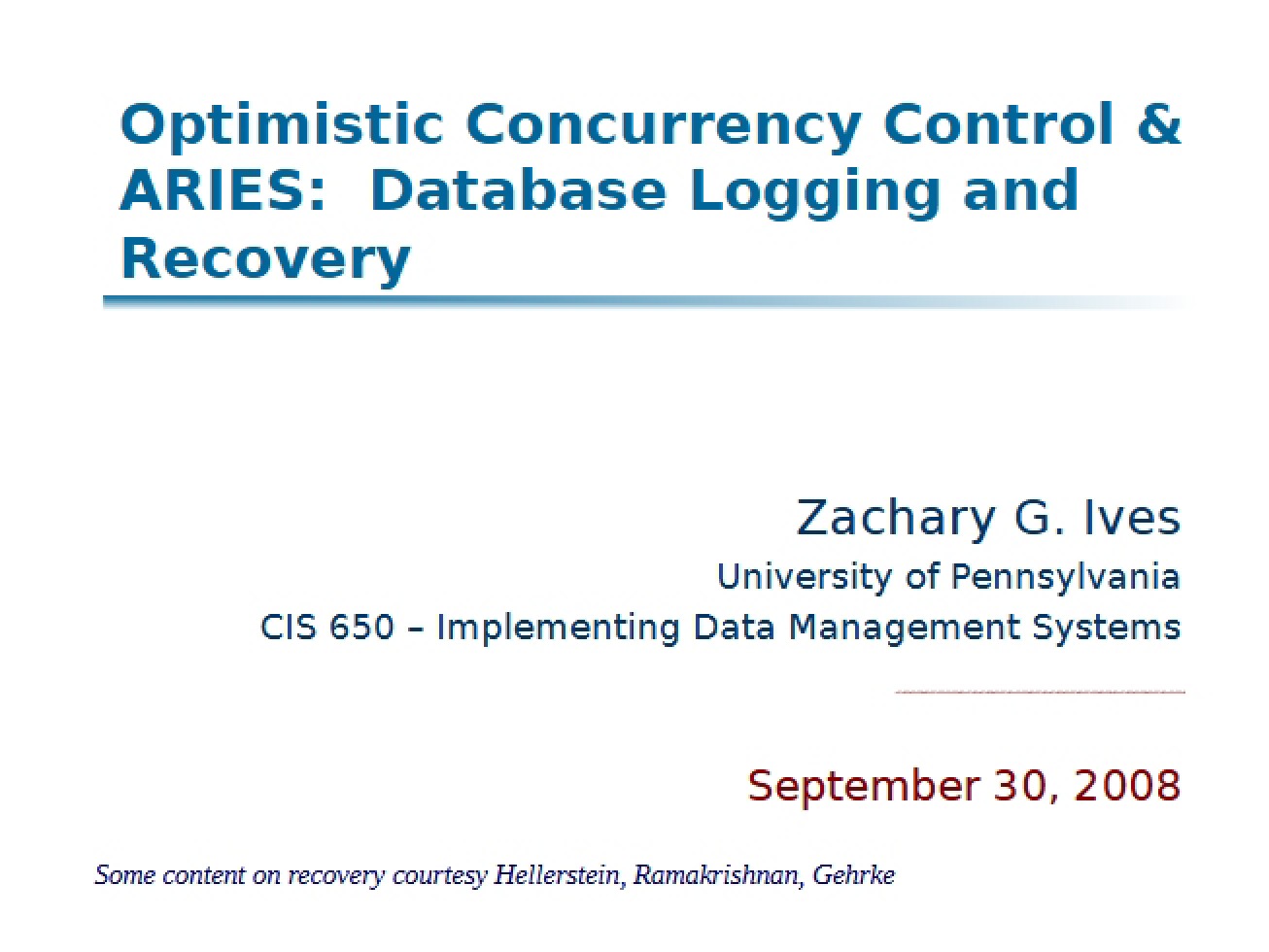 ARIES and Optimistic Concurrency Control