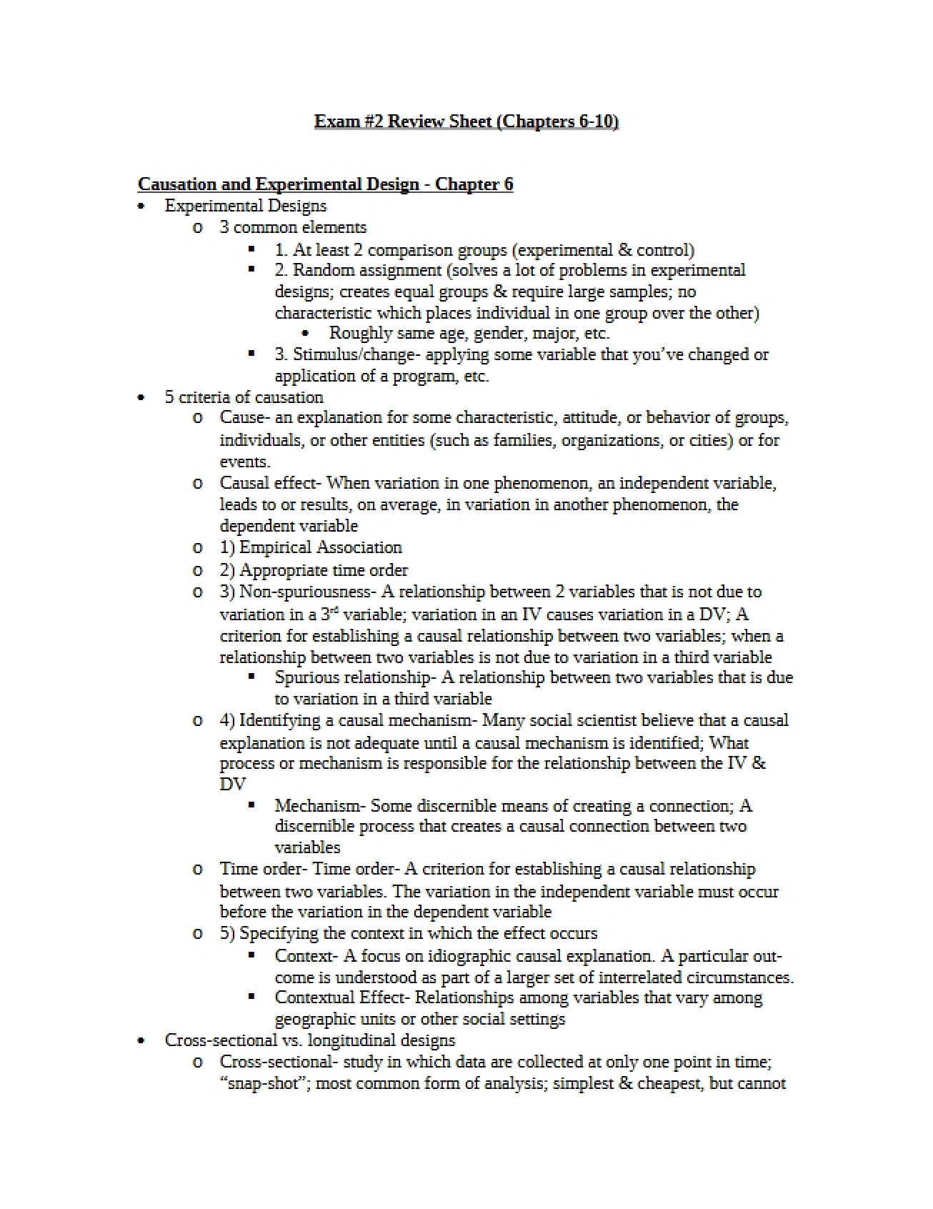 Second Examination Review Sheet
