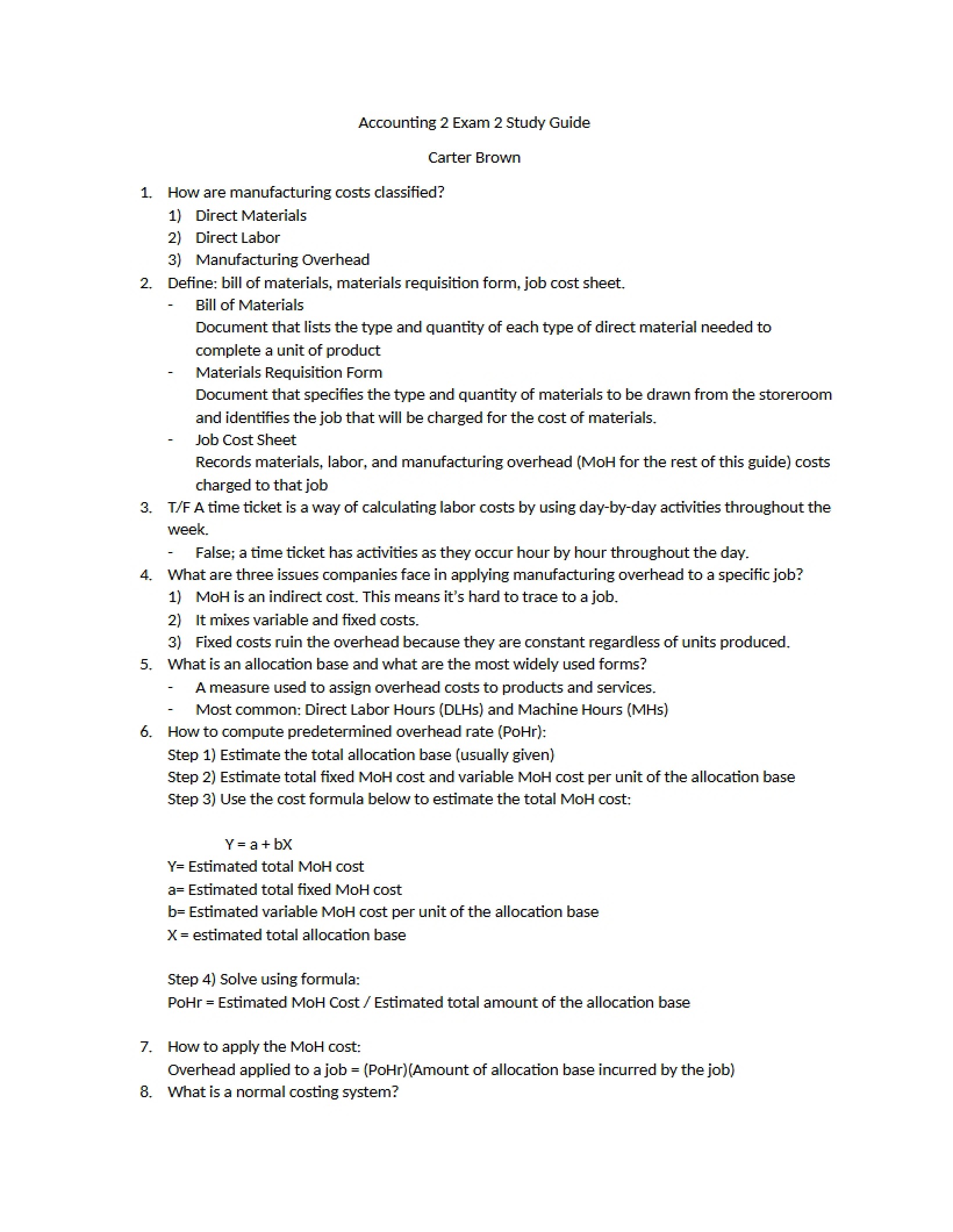 Study Guide for Second Exam