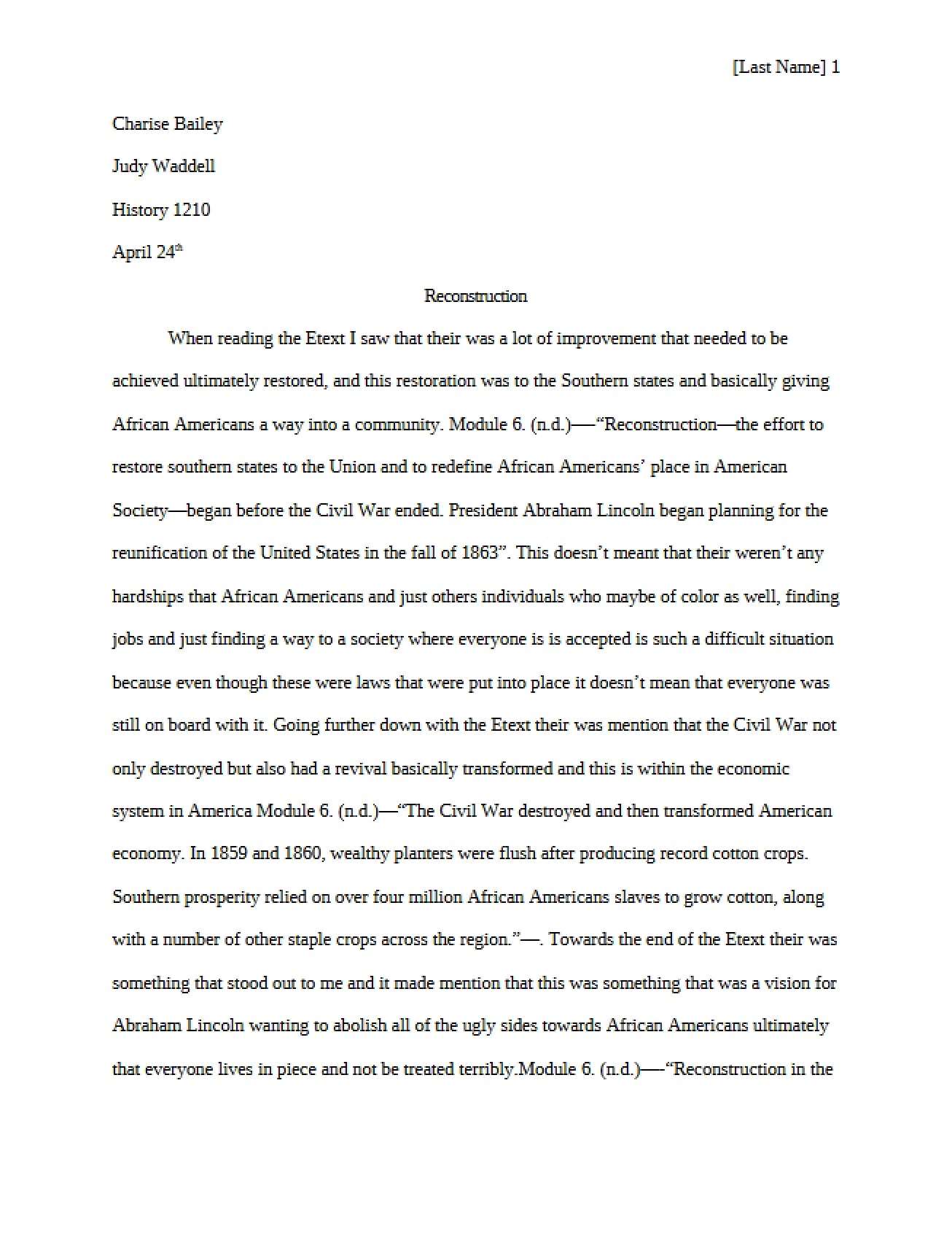 Overview of the Reconstruction Era