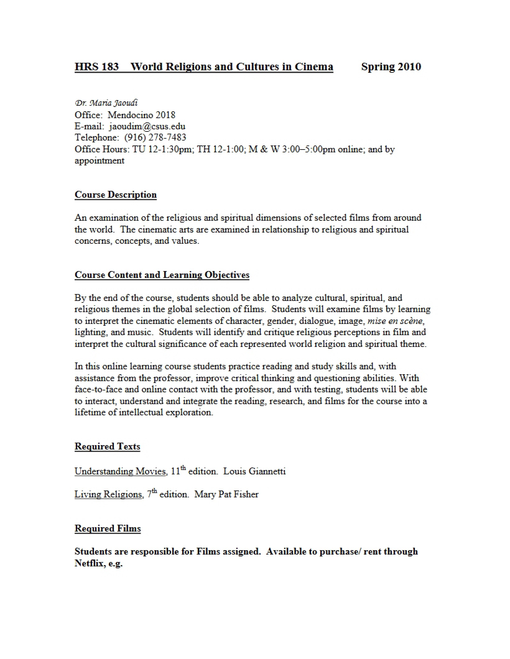 World Religions in Cinema Syllabus