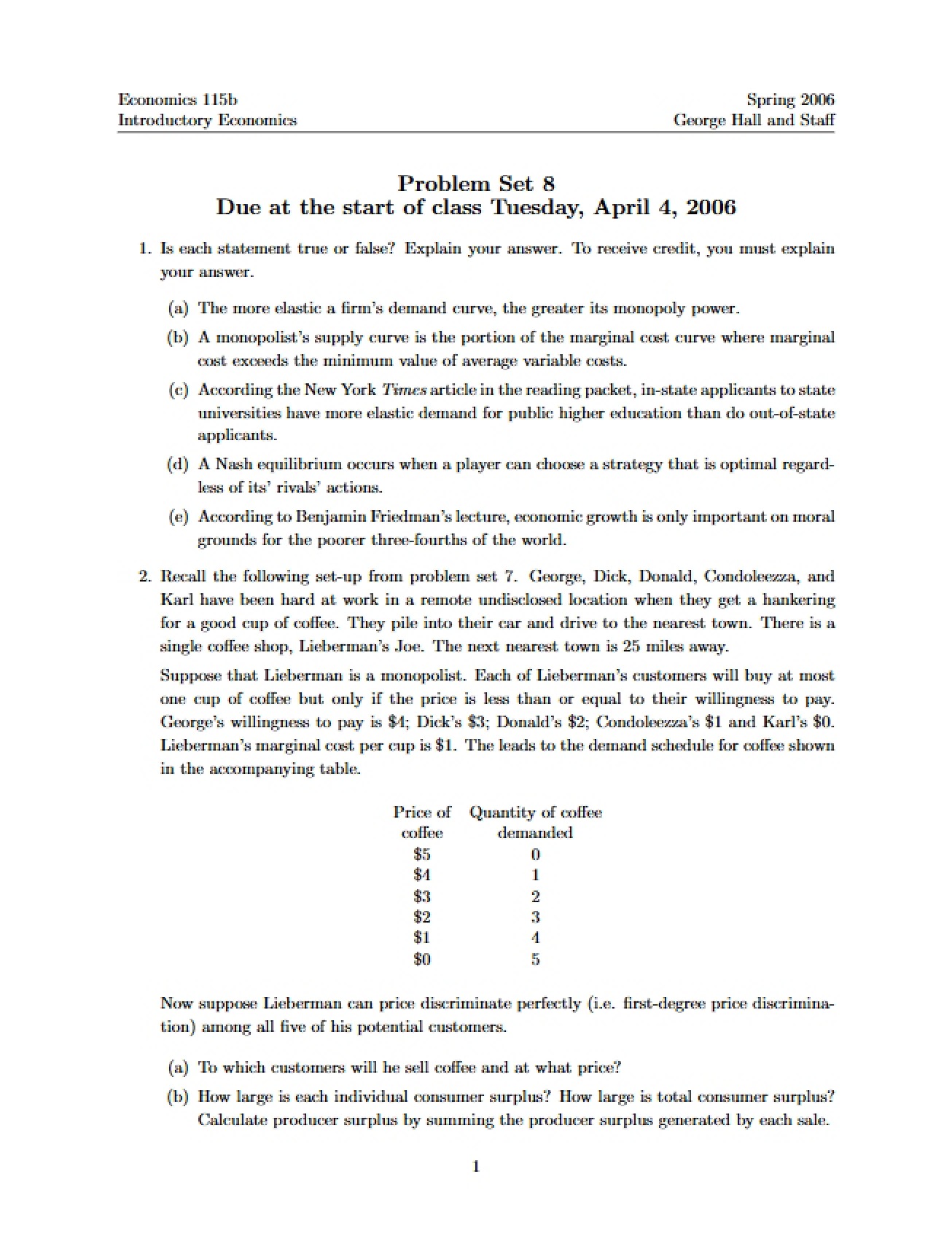 Eighth Problem Set
