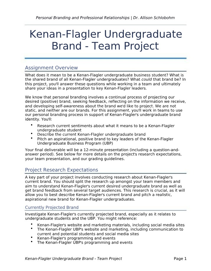 Team Project - Kenan-Flagler Undergraduate Brand