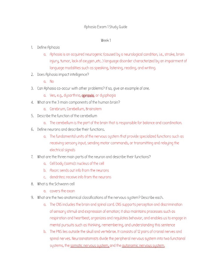 Study Guide for Aphasia Exam 1