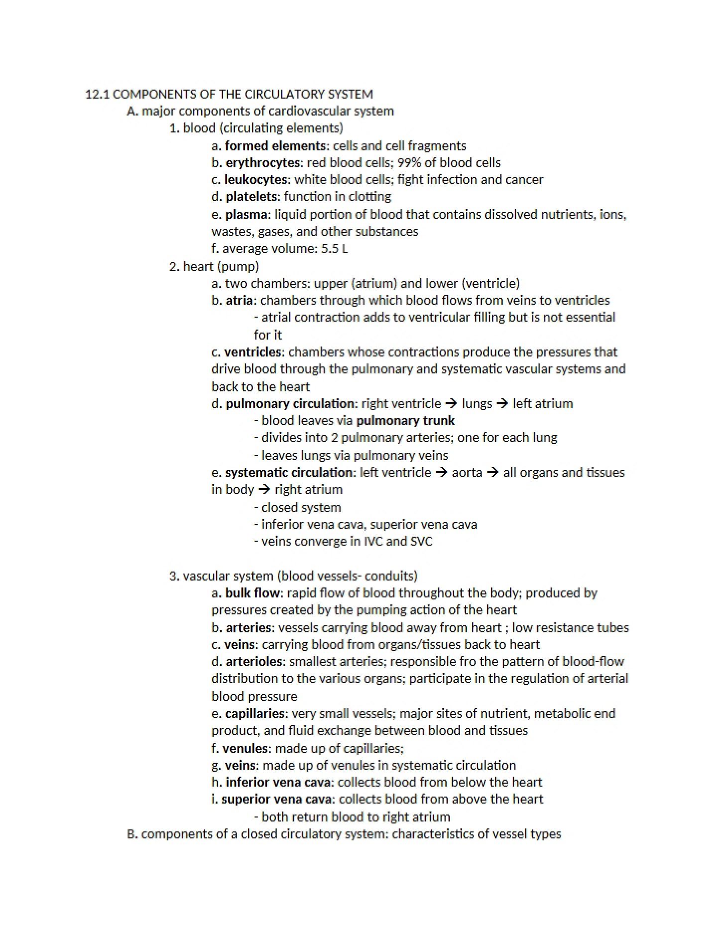 Circulatory System Components