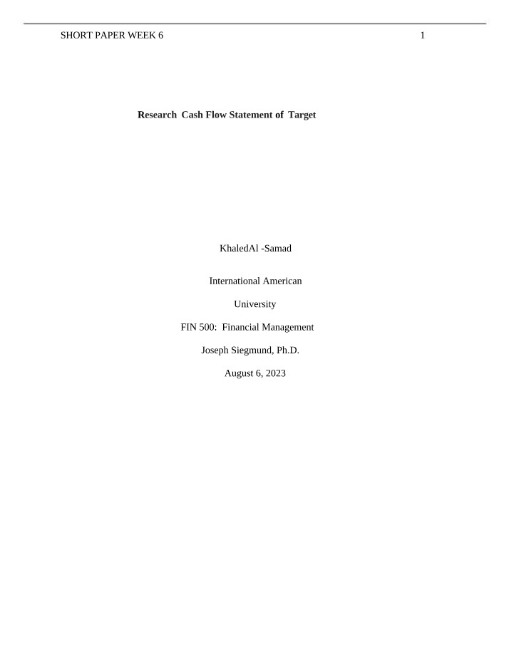 Khaled Al-Samad Case Study - FIN 500 Week 6