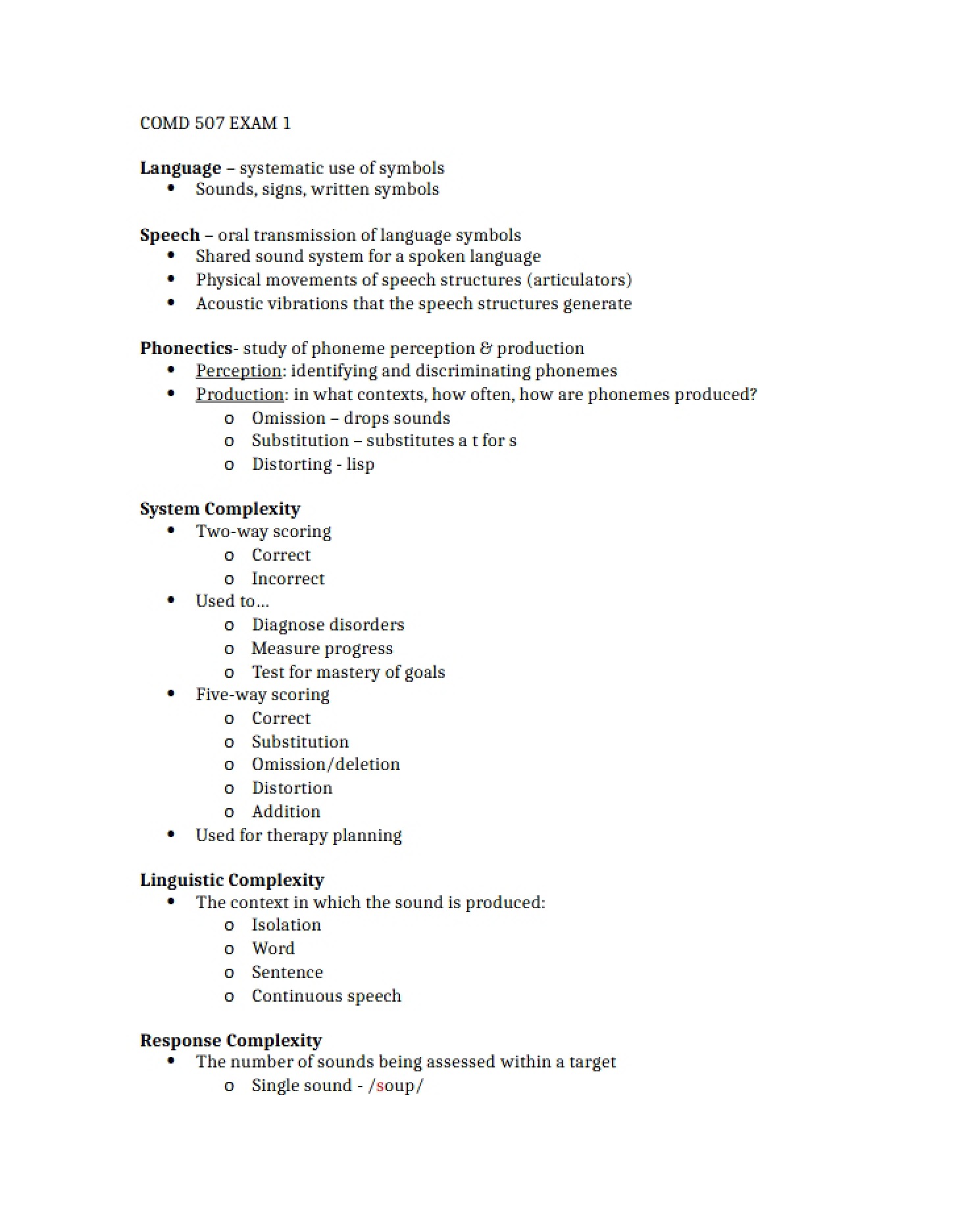 Exam 1 for COMD 507