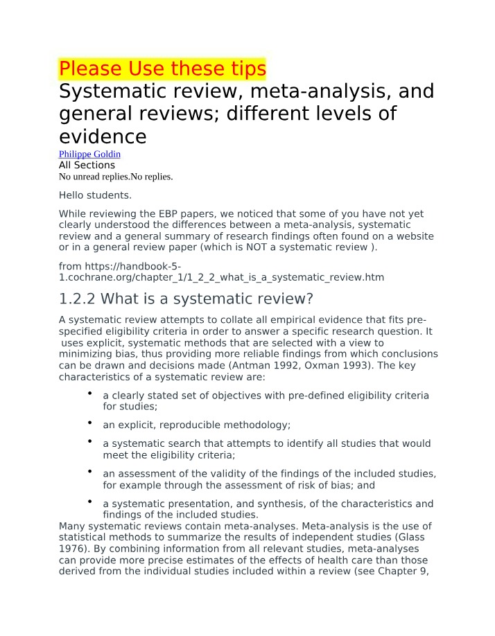 Meta-Analysis, Systematic Reviews, and General Reviews