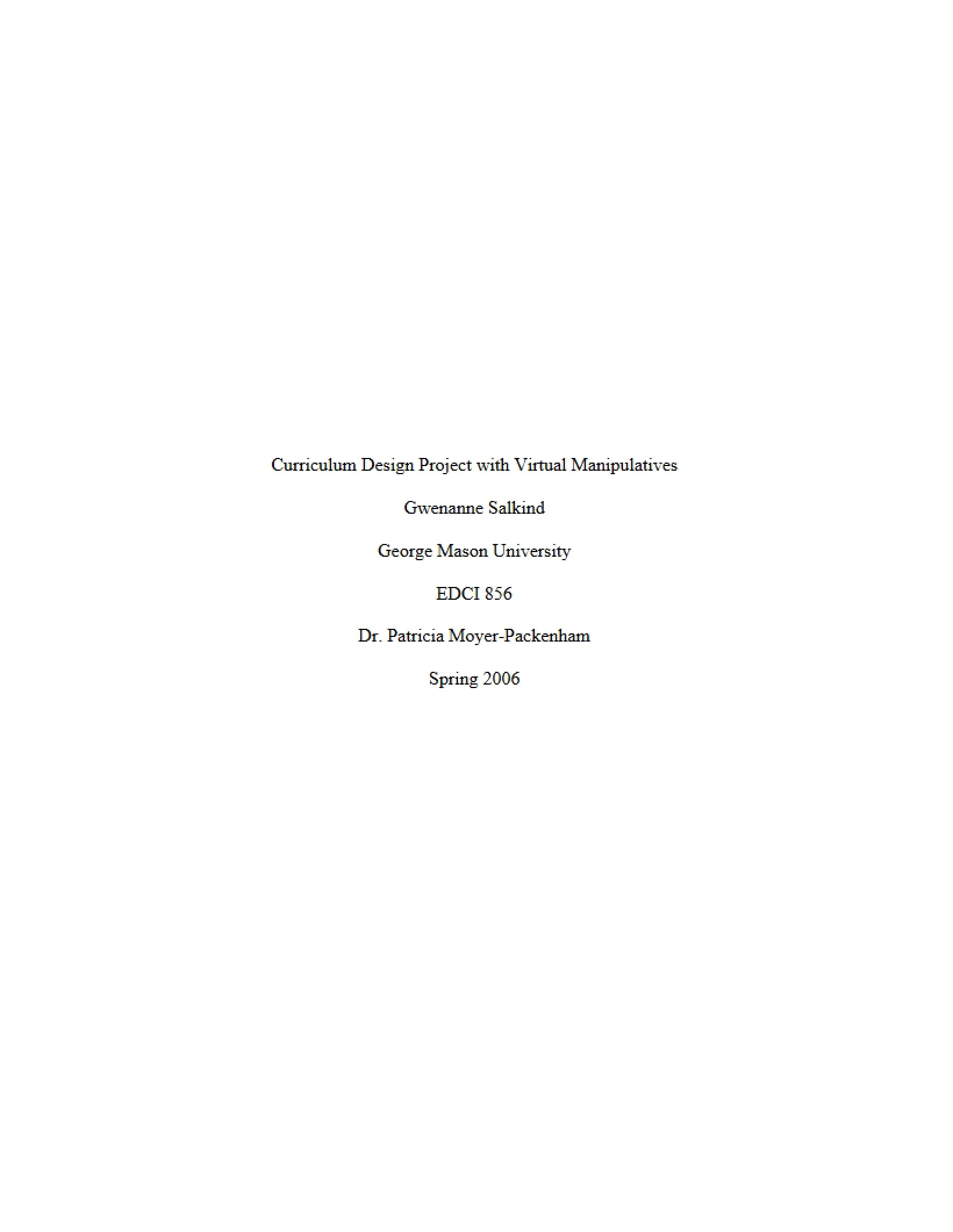 Virtual Manipulatives Curriculum Design Project
