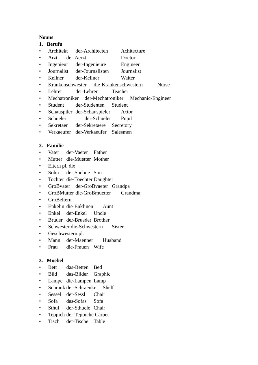 German Verbs, Nouns, and Prepositions