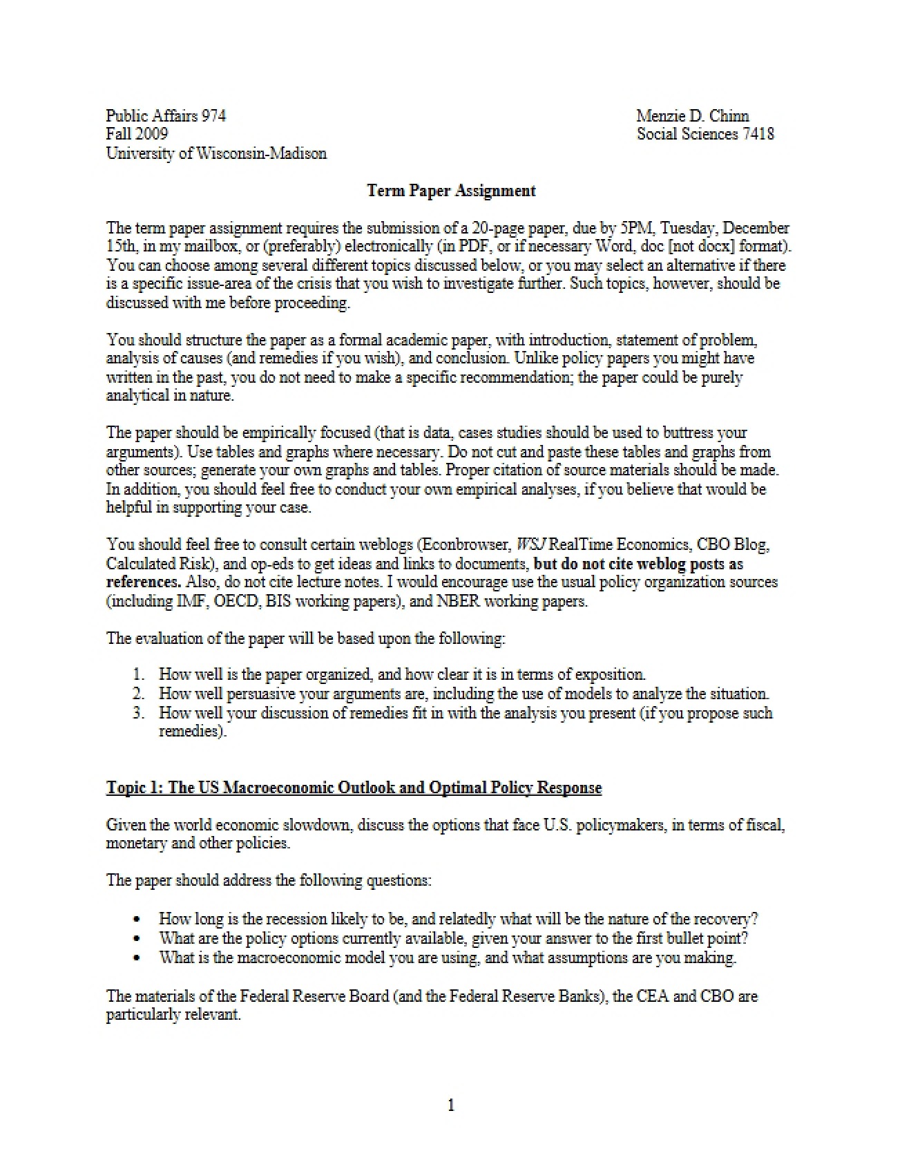 Assignment for Term Paper