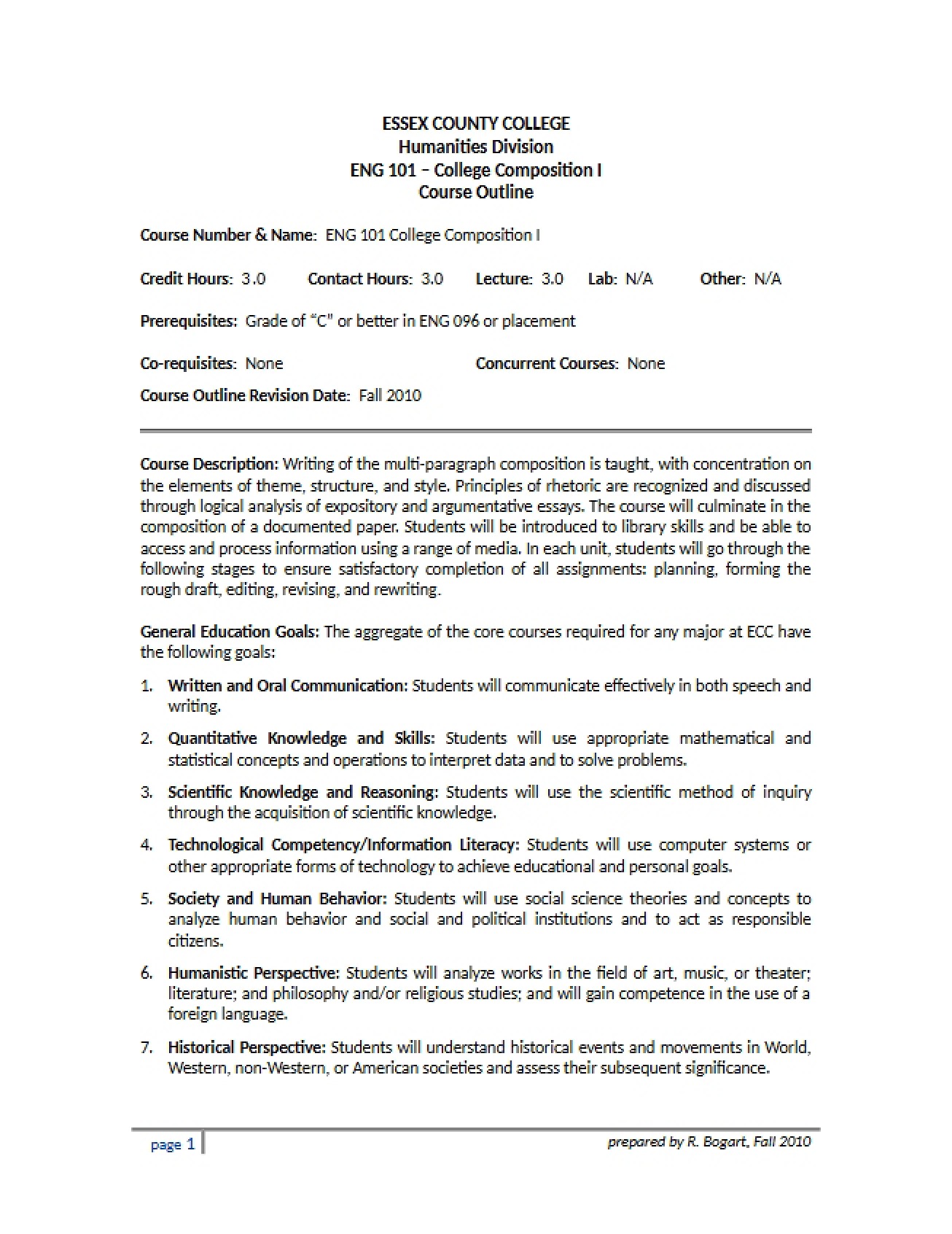 Syllabus for ENG 101