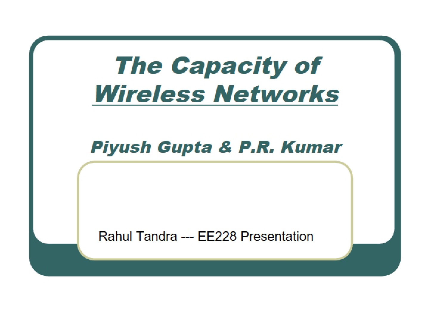 Wireless Network Capacity