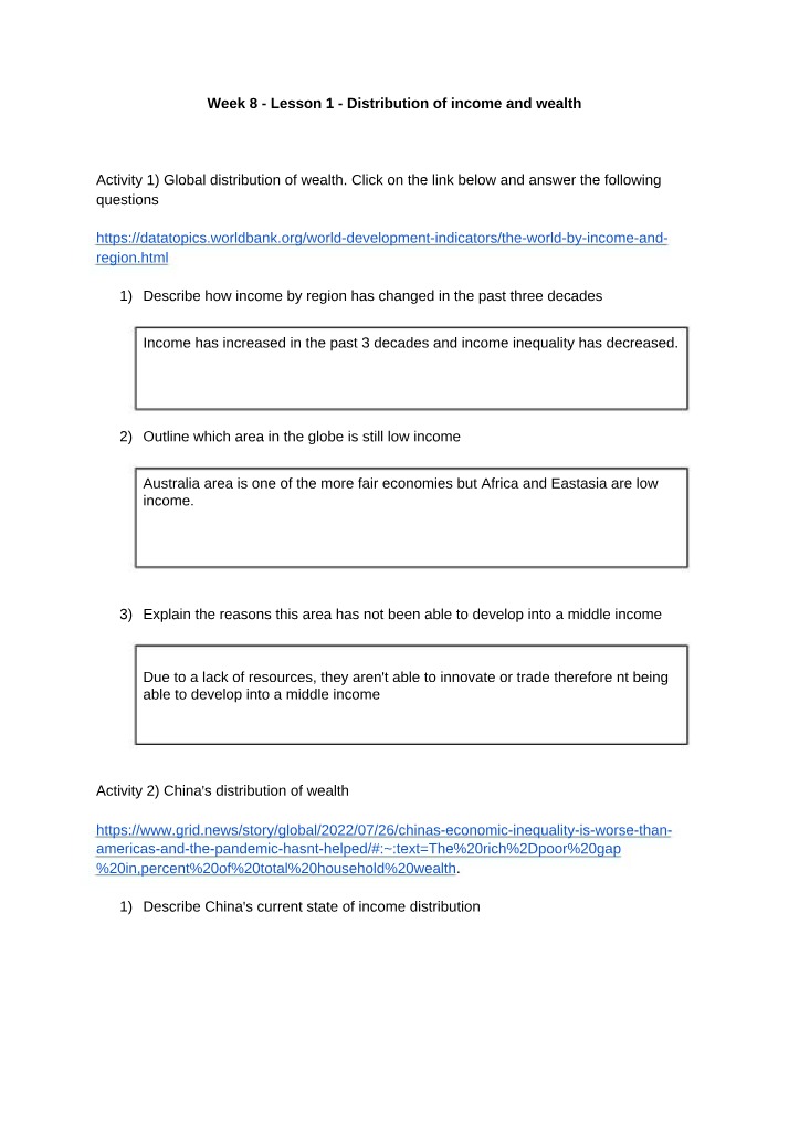 Week 8 Lesson 1 - Income and Wealth Distribution