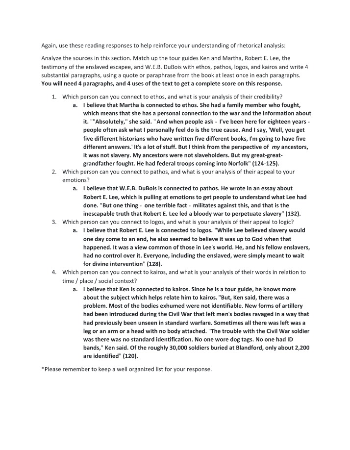 Reading Response for Written Communication