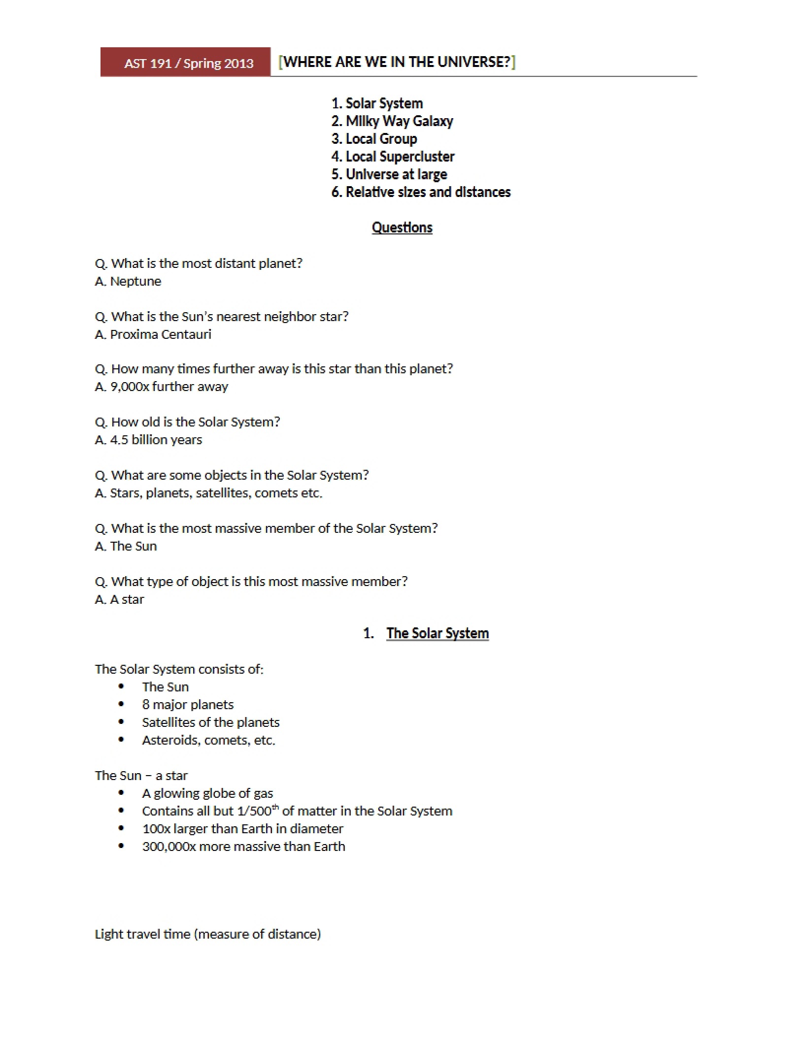 Solar System Study Guide