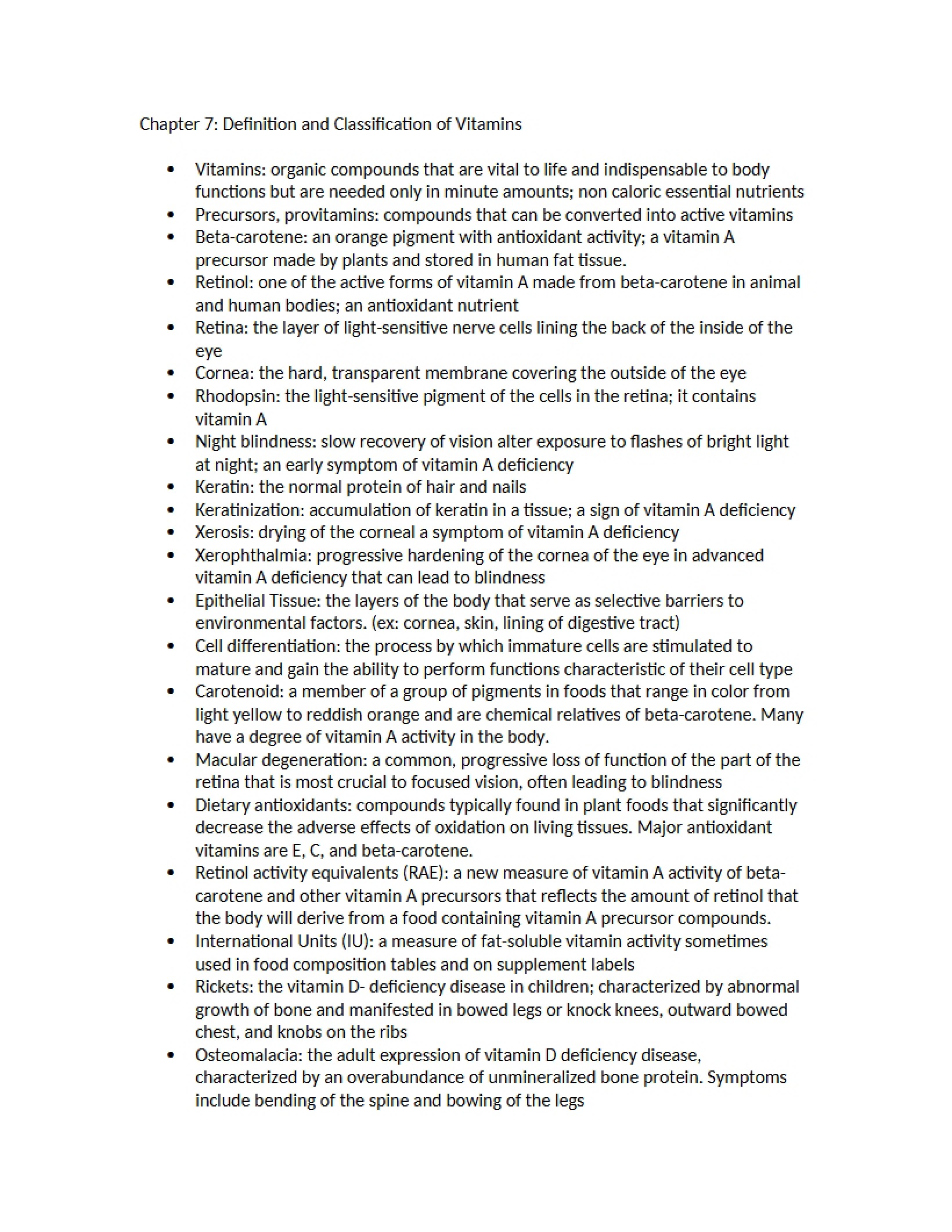 Vitamin Classification and Definition Chapter 7