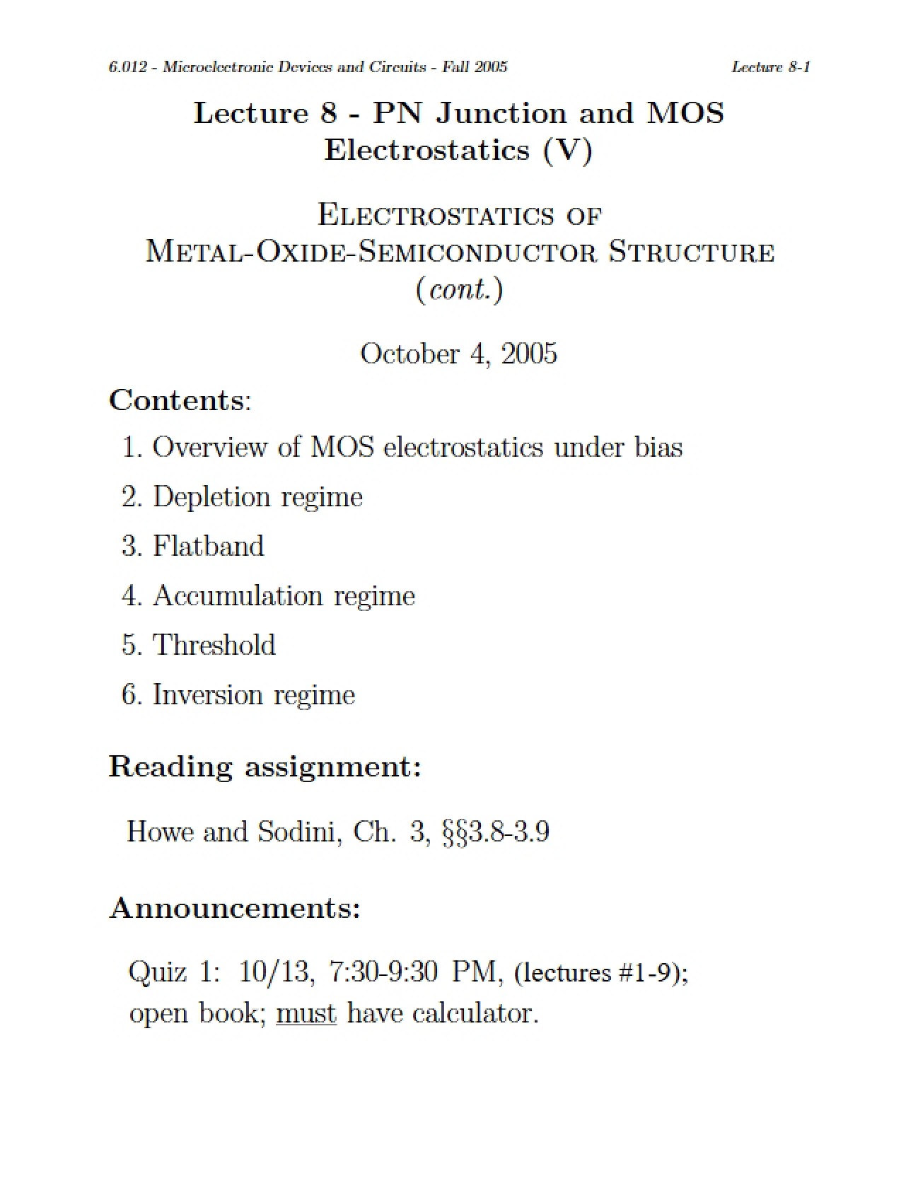 MOS Structure Electrostatics
