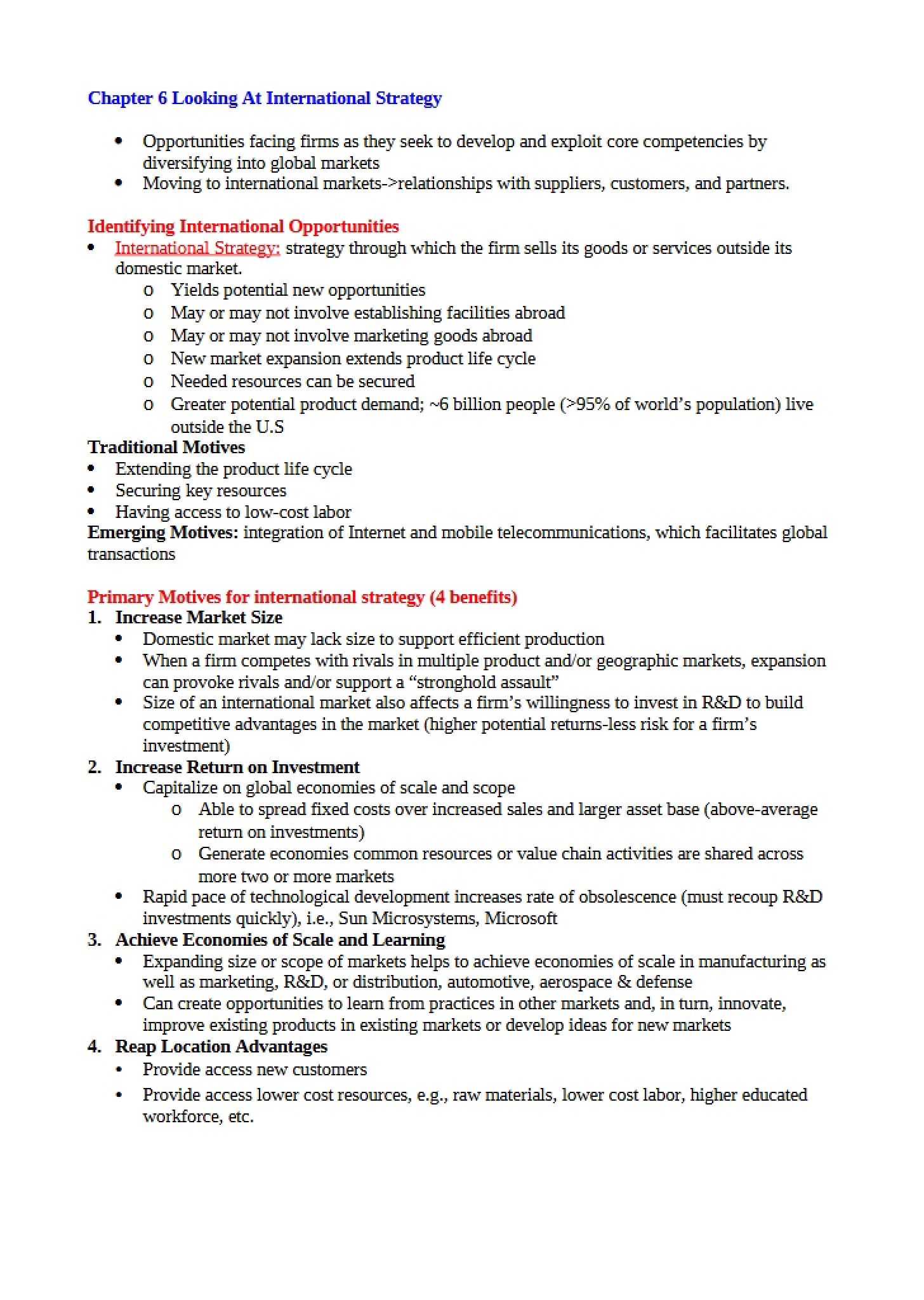 Looking at International Strategy (Ch 6)