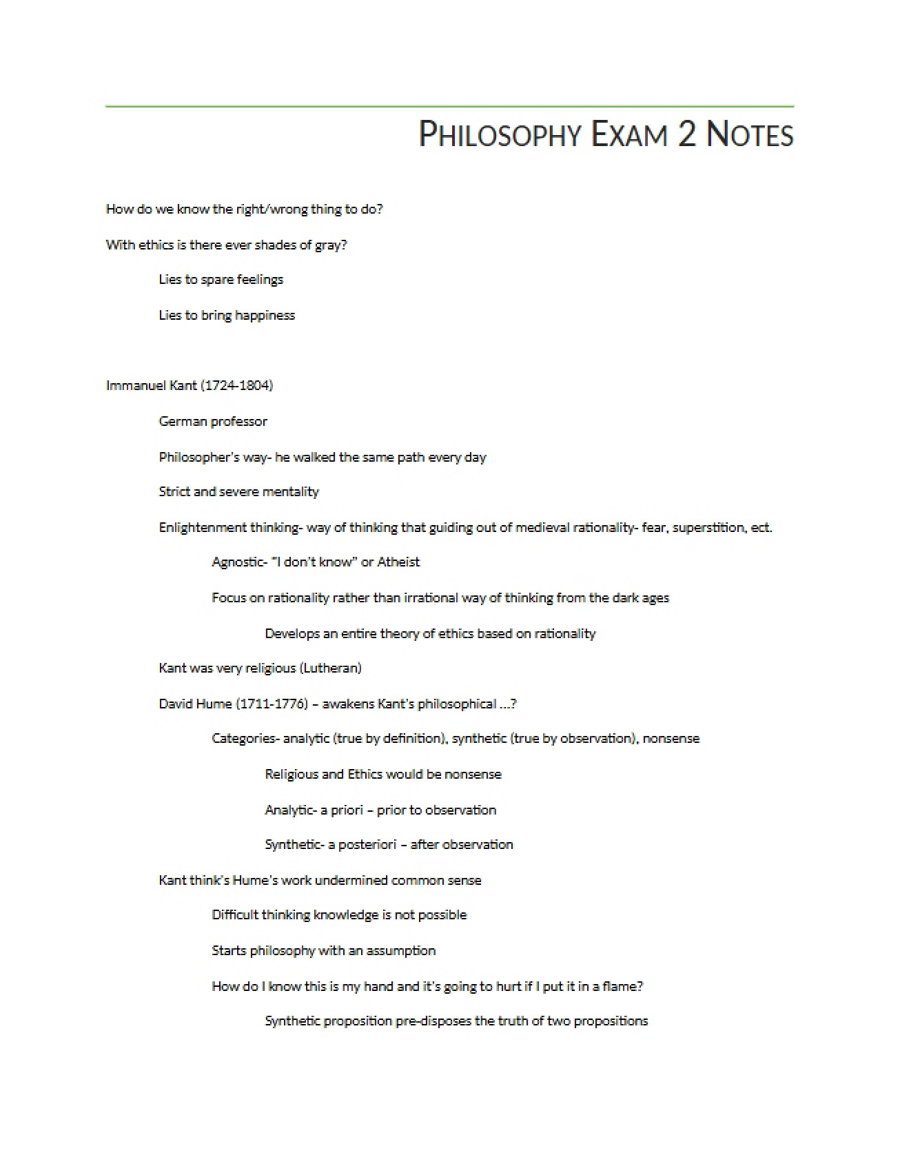 Notes for Second Philosophy Exam