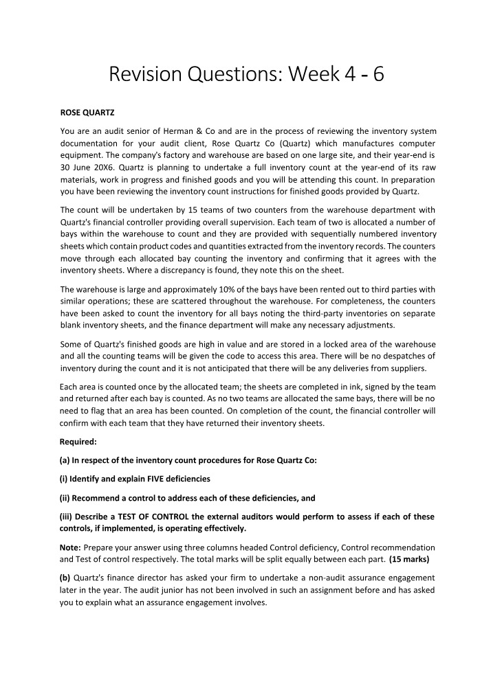 Weeks 4 - 6 Revision Questions