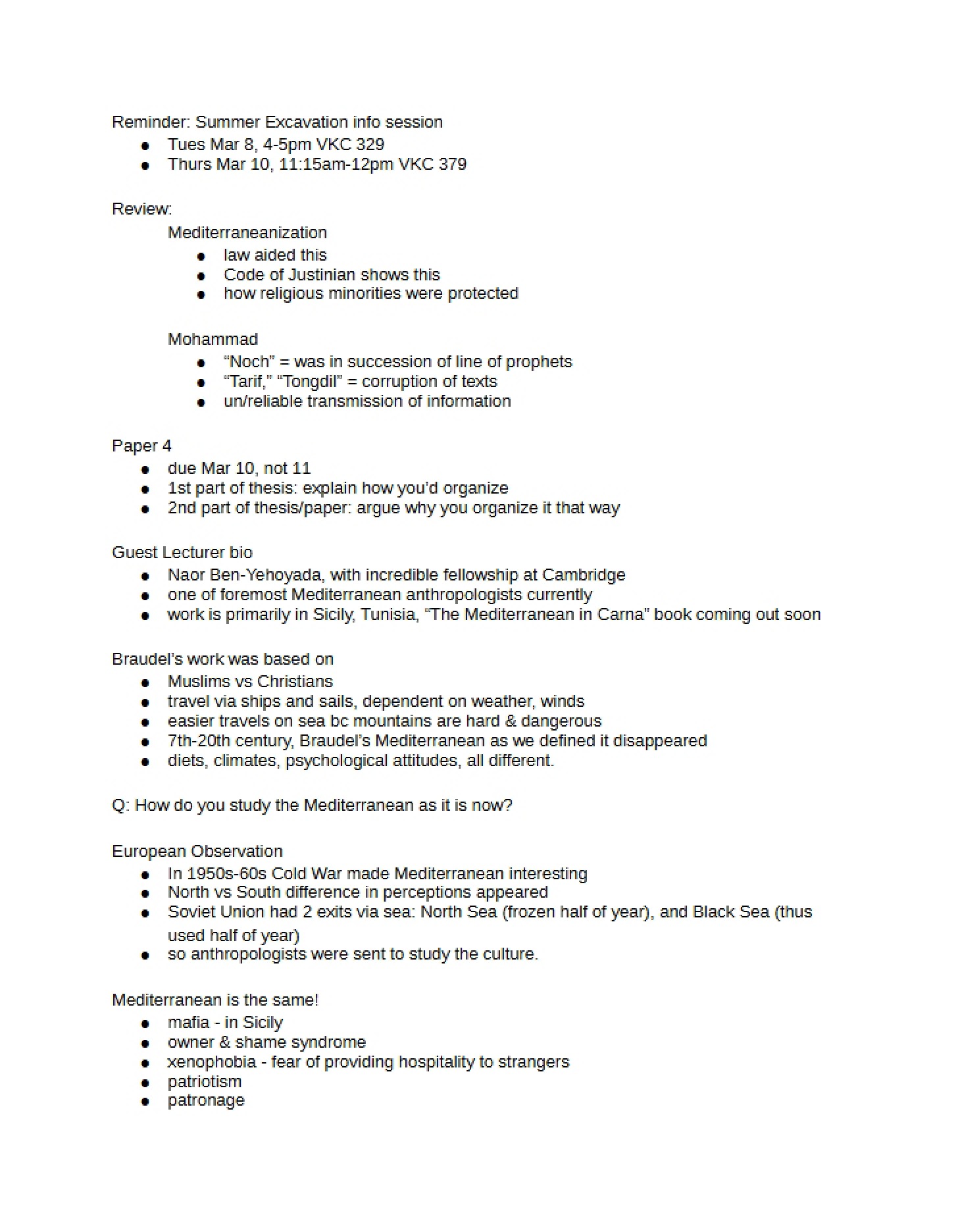 Notes from Class