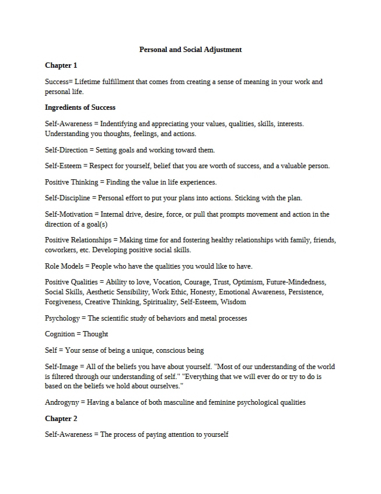 Social and Personal Adjustment