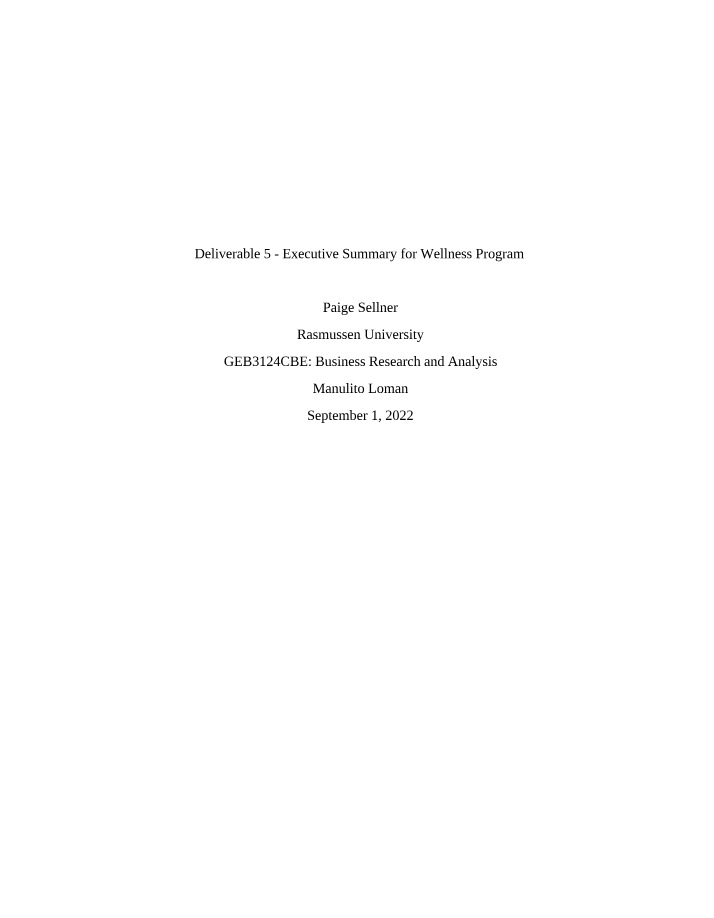 Wellness Program Executive Summary - Deliverable 5