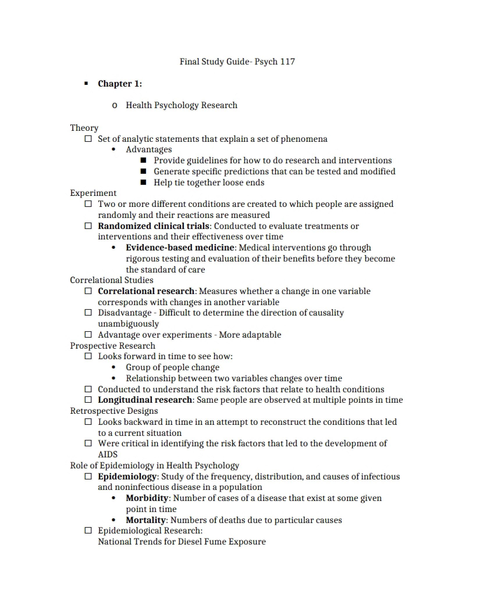 Study Guide for Final