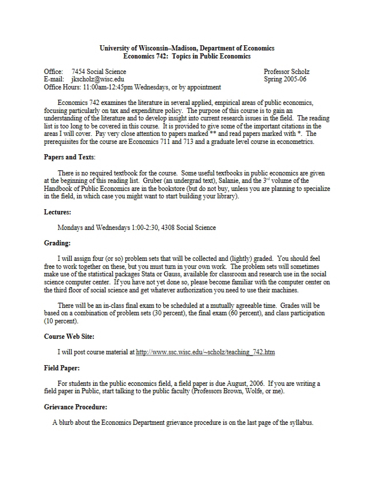 Course Outline for Econ 742