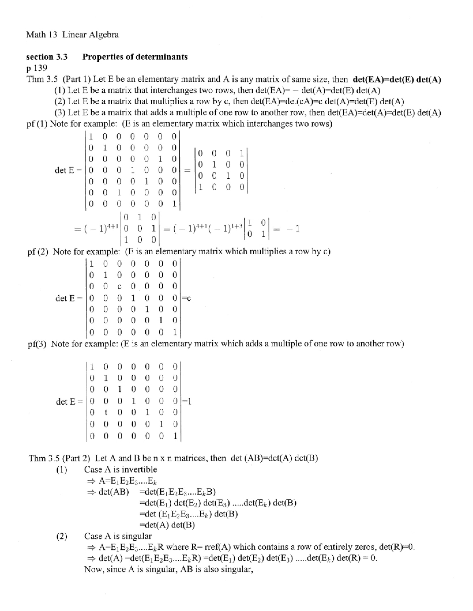 Determinant Properties Section 3.3