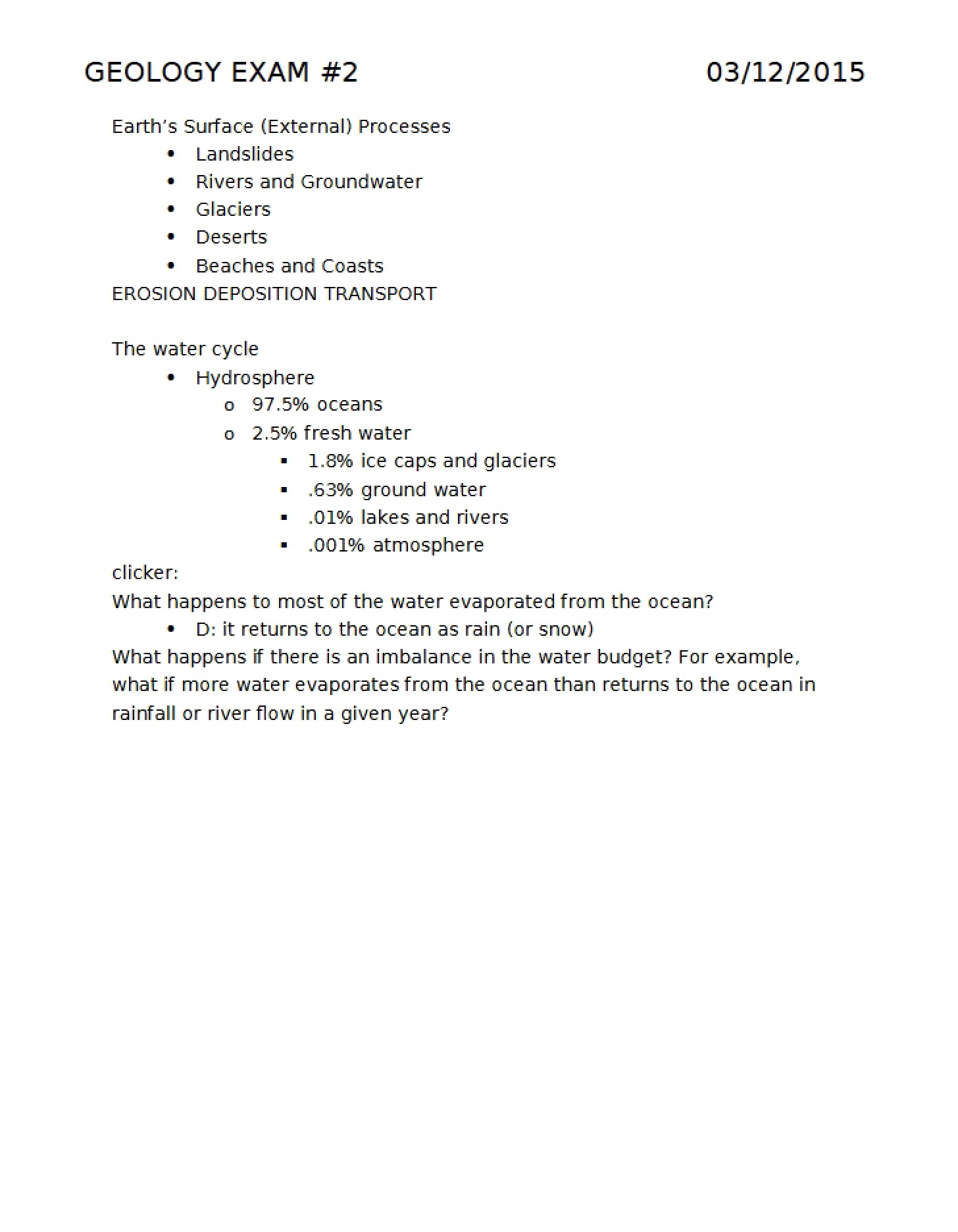 Second Geology Examination
