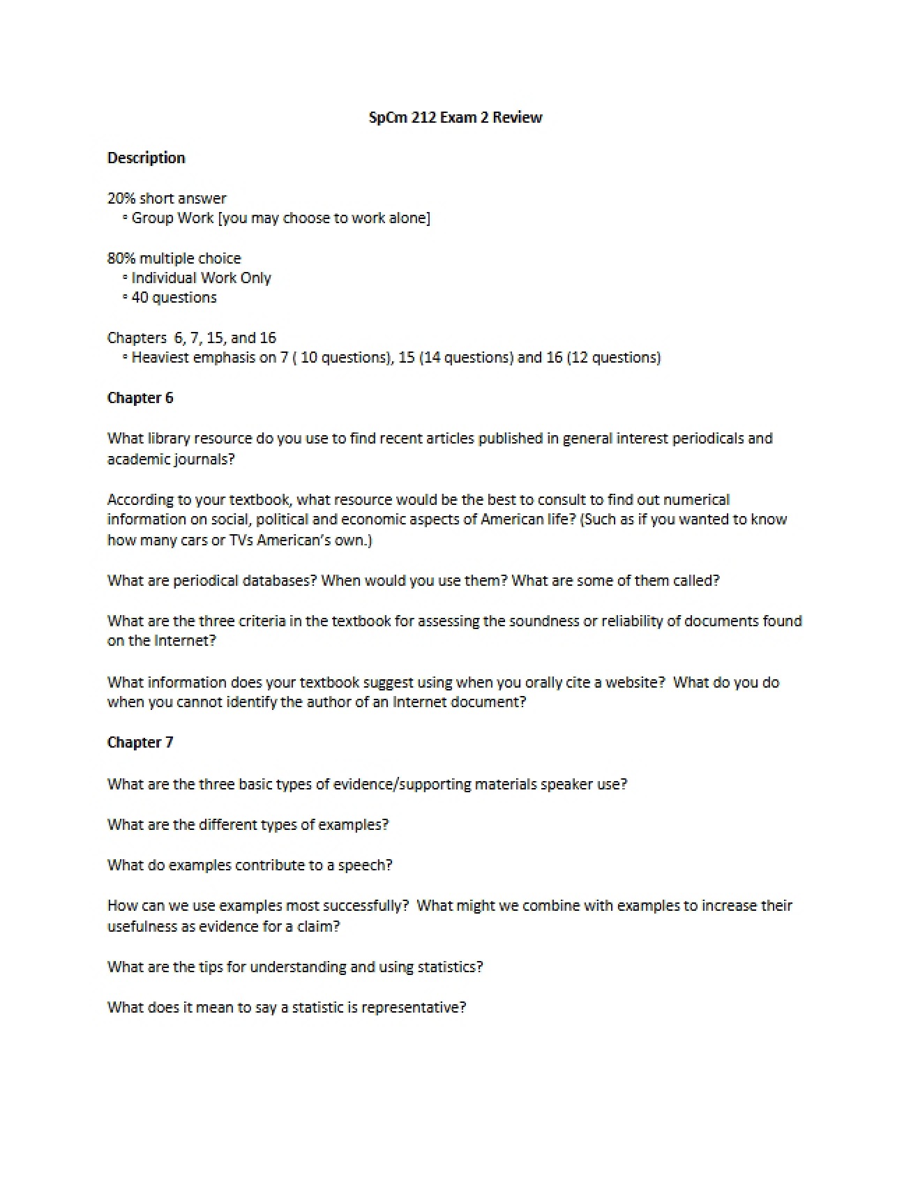 Review for the Second Examination in Public Speaking
