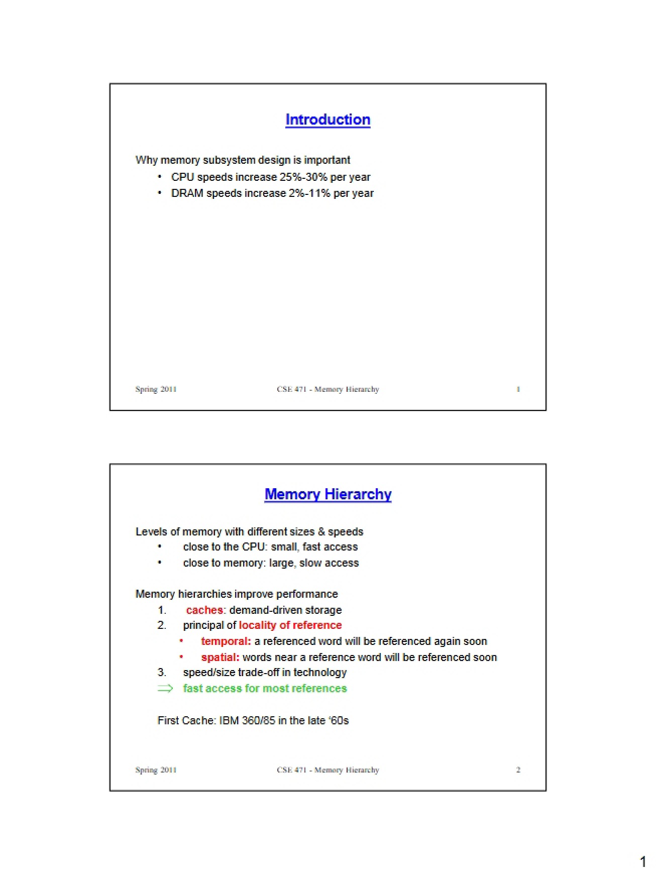 Notes from Lecture