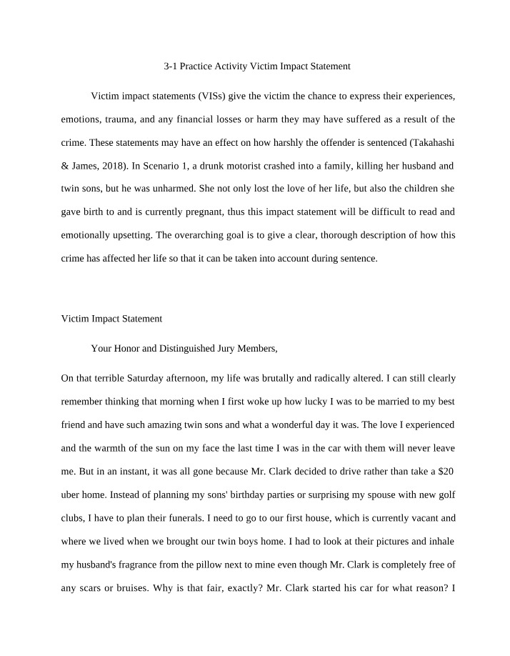 Practice Activity - Victim Impact Statement