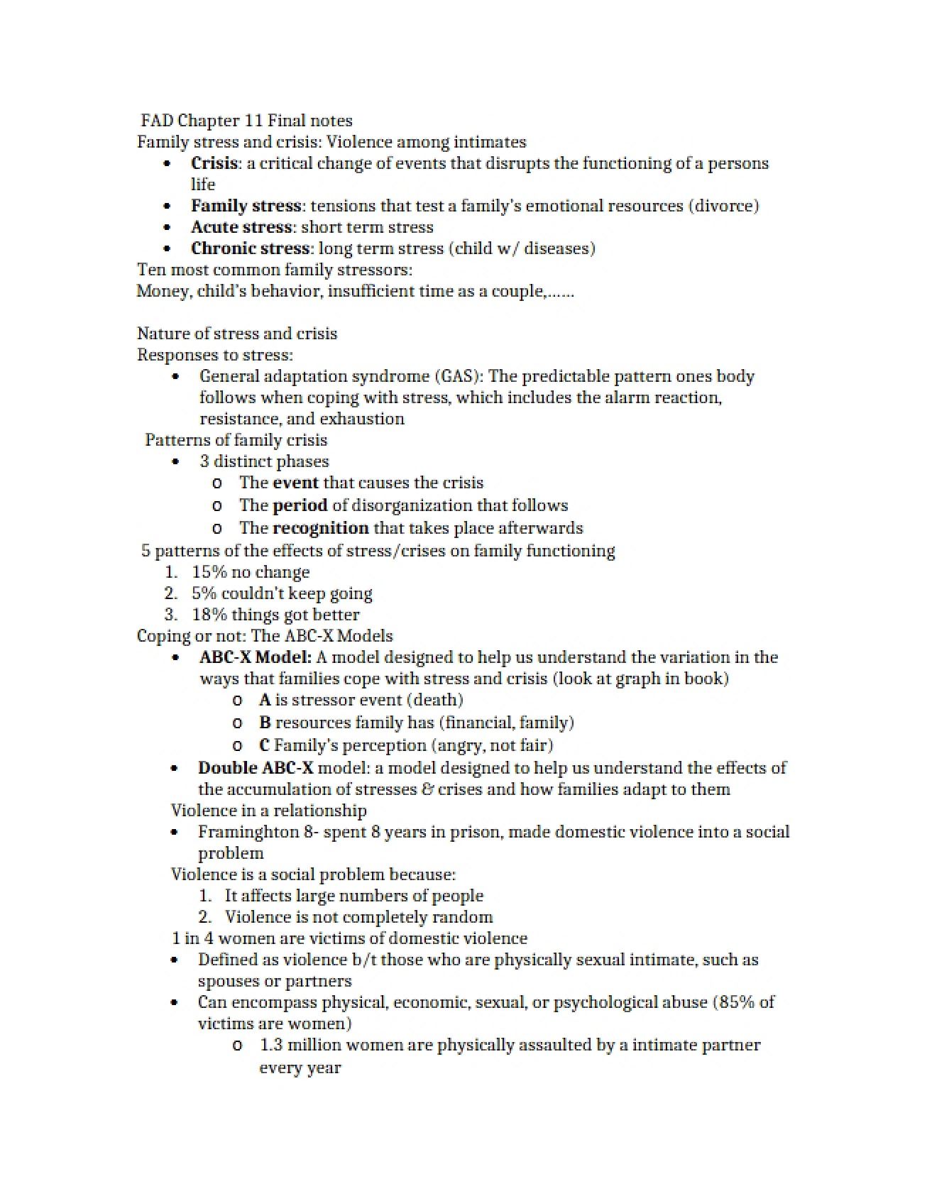 Final Summary Notes for Chapter Eleven
