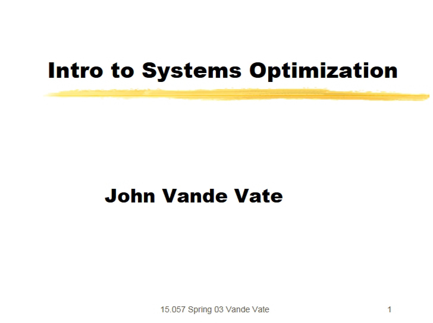 Systems Optimization Introduction