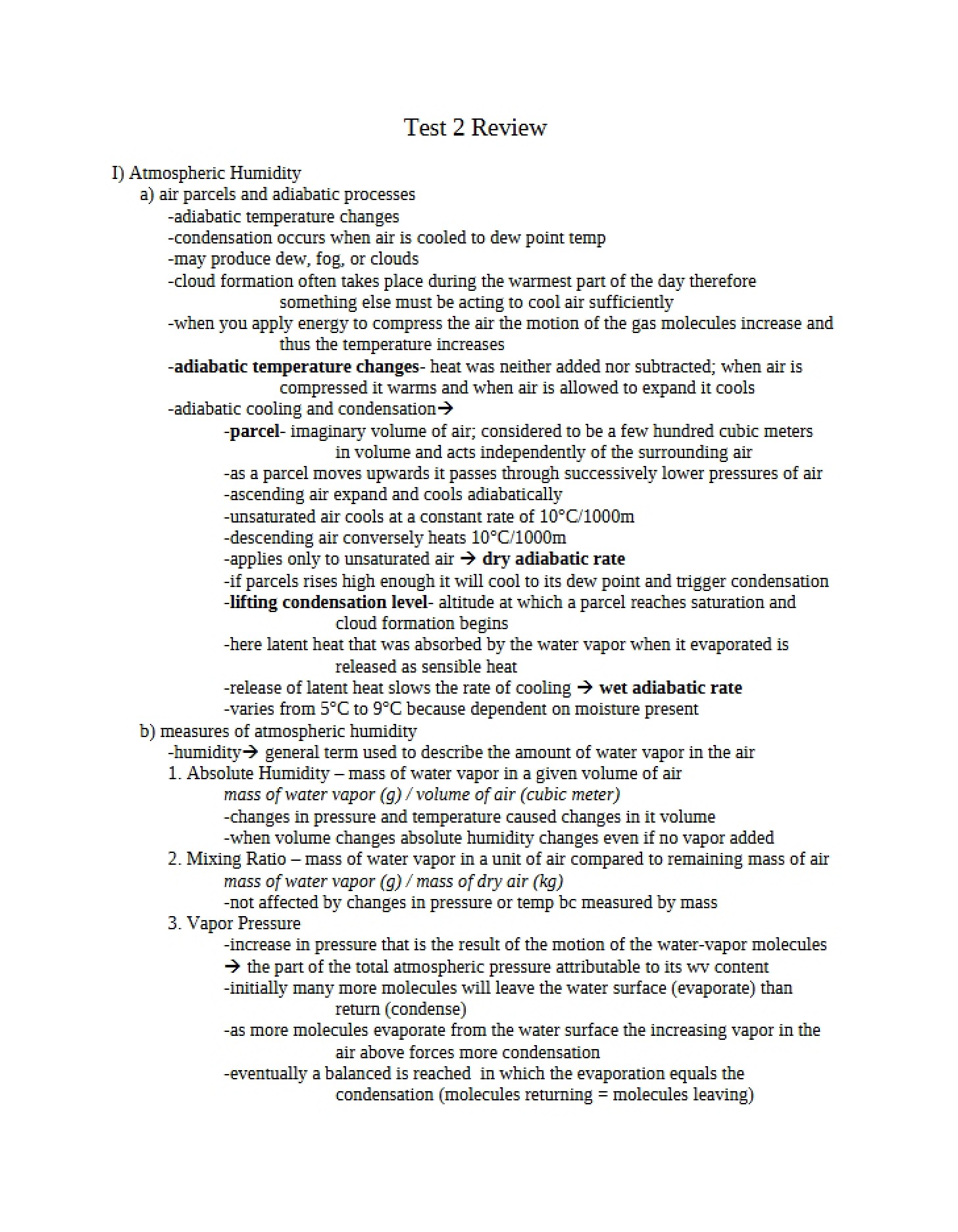 Review for Second Test