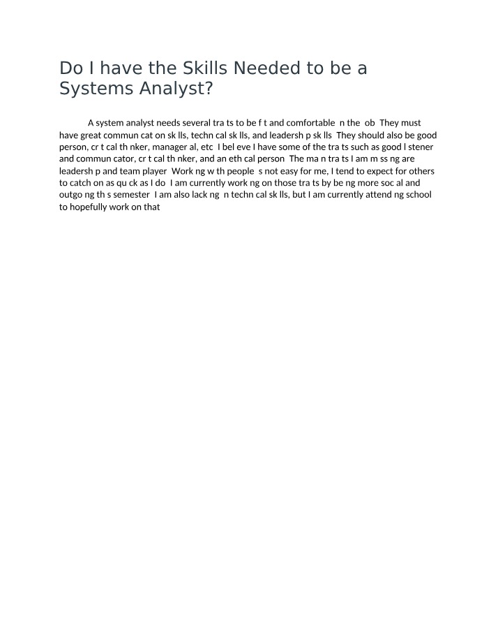 Skills Needed by a Systems Analyst