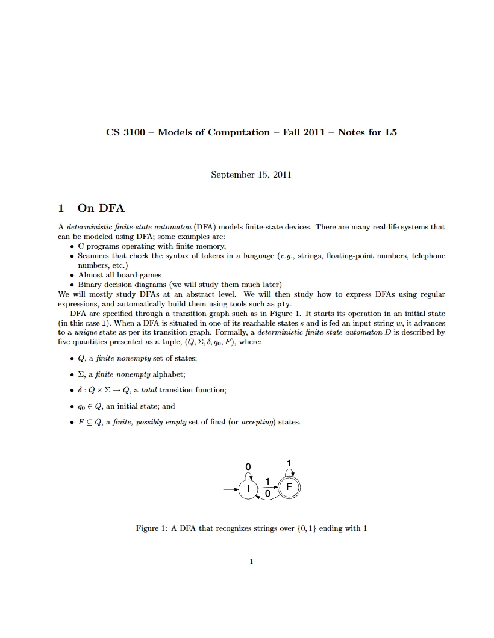 Notes from Lecture 5 (CS 3100)