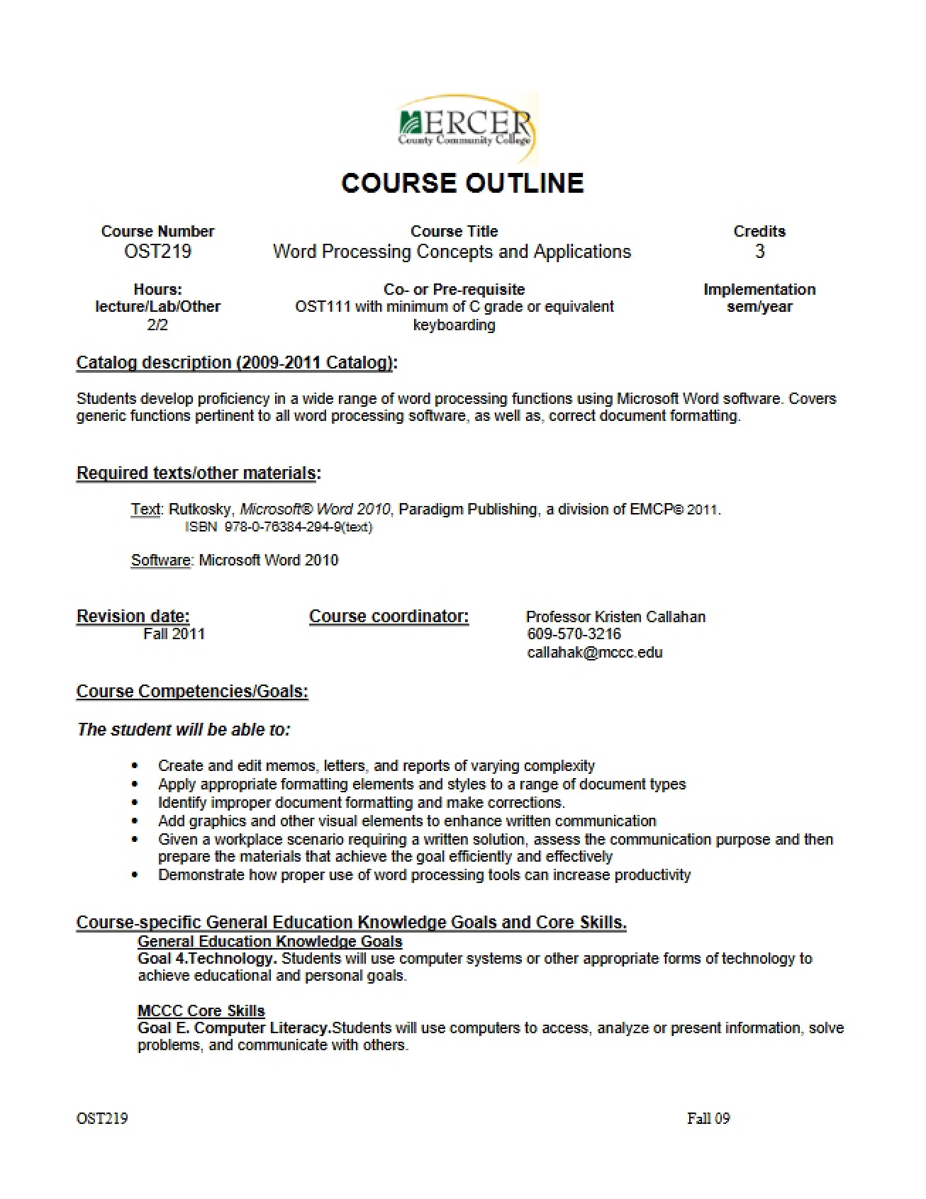 Word Processing Concepts Outline