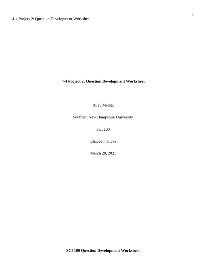 Worksheet for Question Development