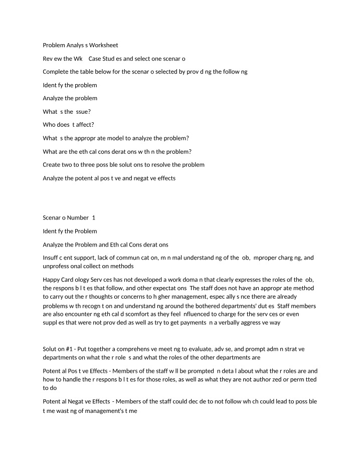 Worksheet for Problem Analysis