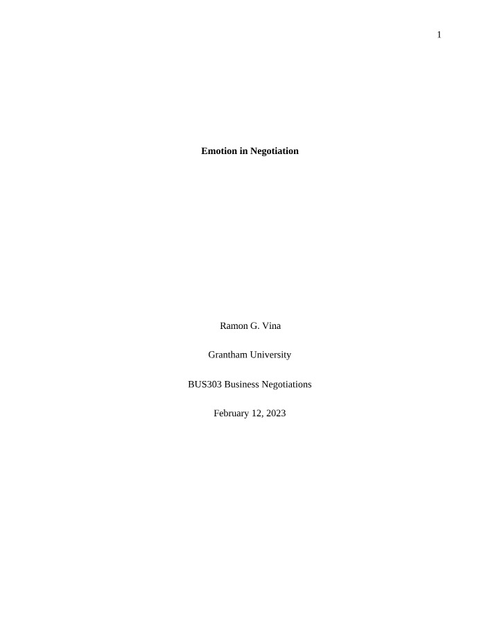 Assignment - Emotion in Negotiation