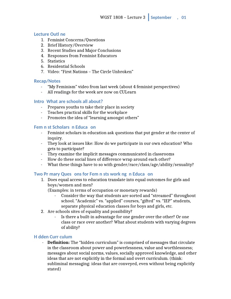 WGST 1808 Lecture 3 Notes