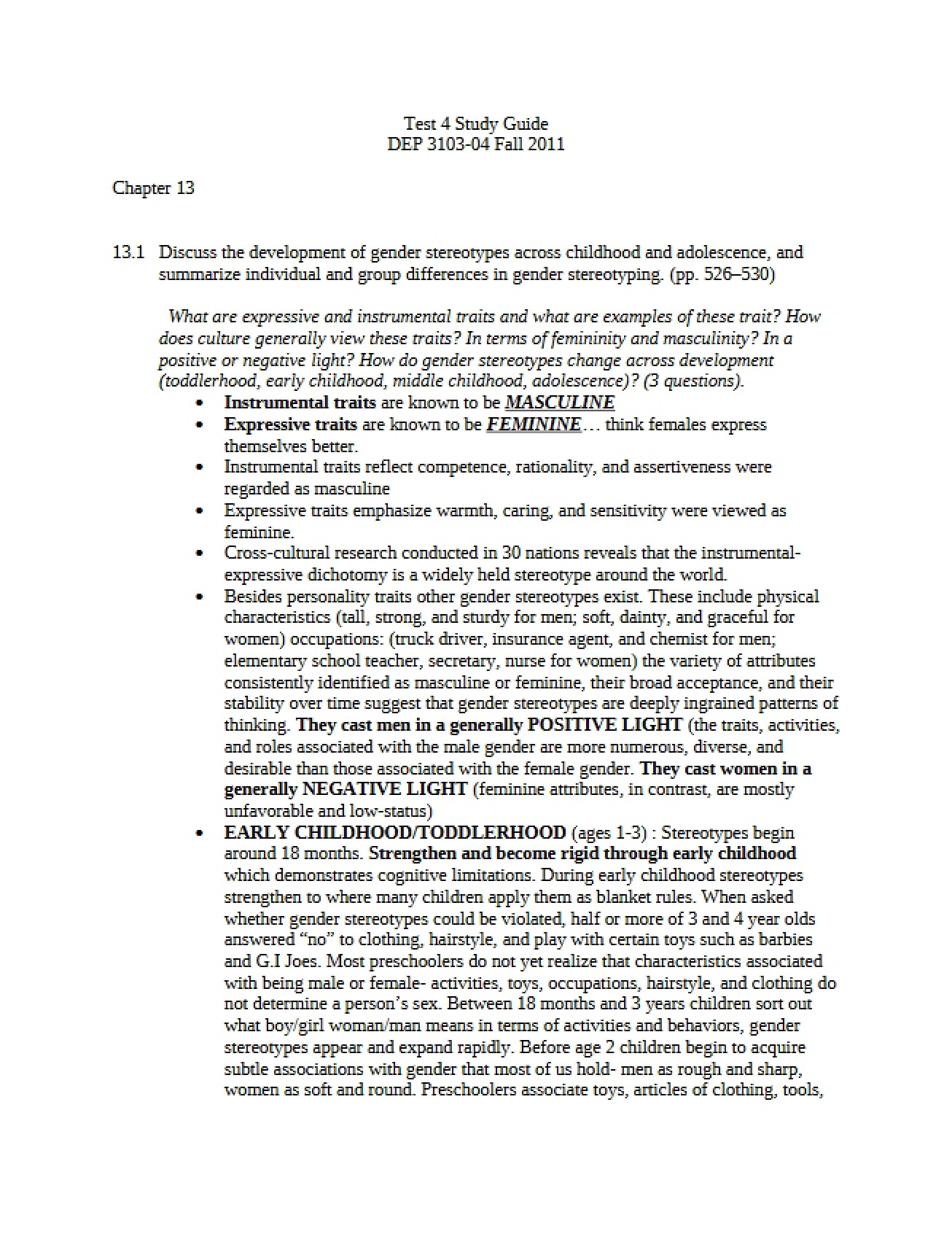 Study Guide for the Fourth Test