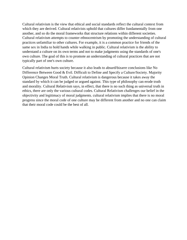 Cultural Relativism and Moral Frameworks