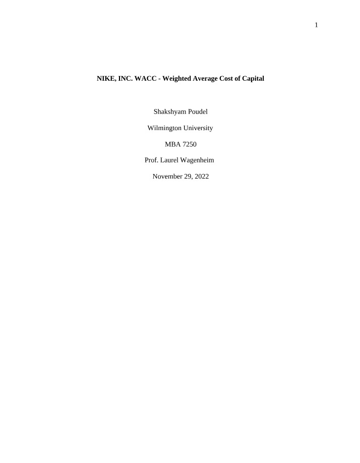 Weighted Average Cost of Capital (WACC) for Nike, Inc