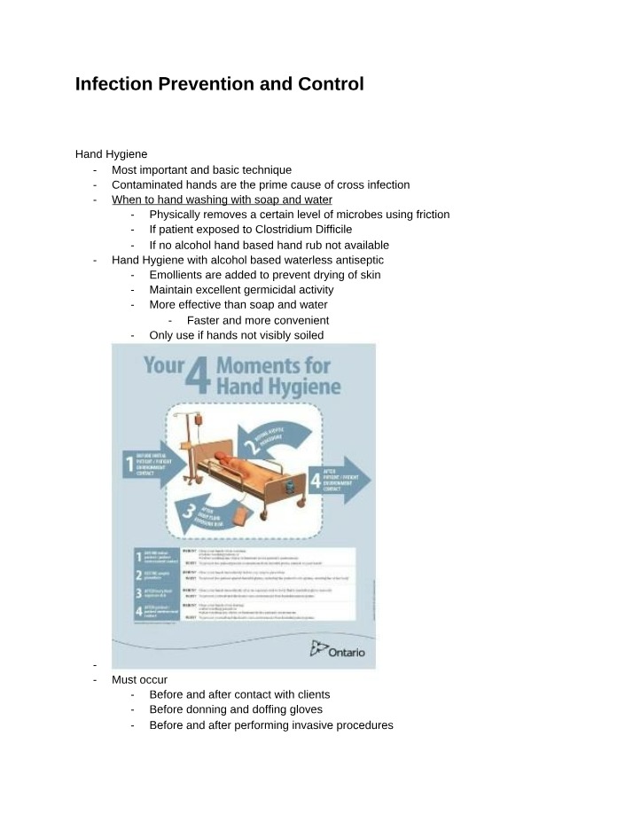Infection Prevention and Control - Hand Hygiene and Personal Care